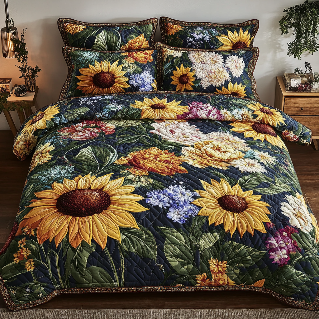 Floral Dream Quilted Bedding Set Heartwarming Bedding Gift for Loved Ones
