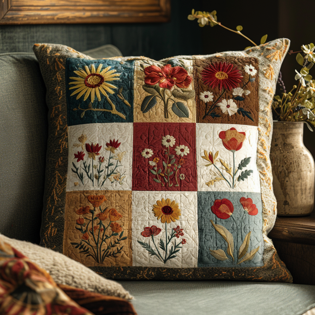 Floral Dream Quilted Pillow Case Holiday Season Cushion Cover