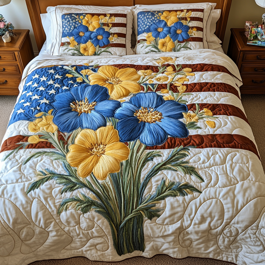 Floral Dreams Quilted Bedding Set Bed Decor Patriotic Themed Gifts
