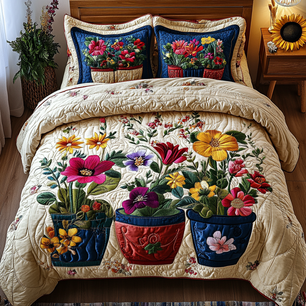 Floral Dreamscape Quilted Bedding Set Aesthetic Room Decor Christmas Flower Gifts