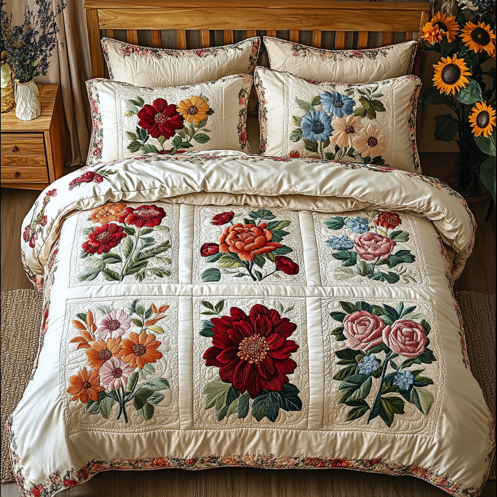 Floral Dreamscape Quilted Bedding Set Christmas Bedroom Decor Presents For Flower Lovers