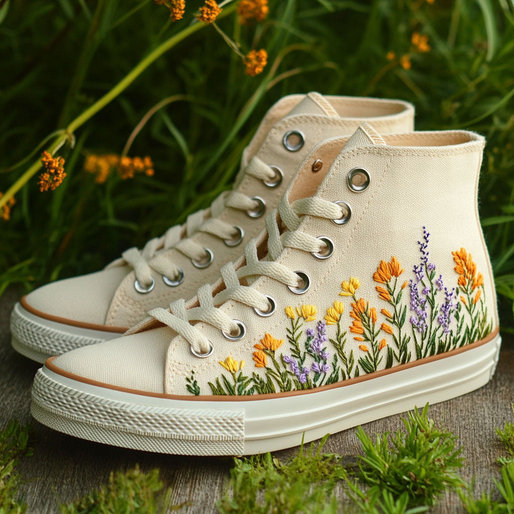 Floral Drift Canvas High Tops Versatile Merch Wear