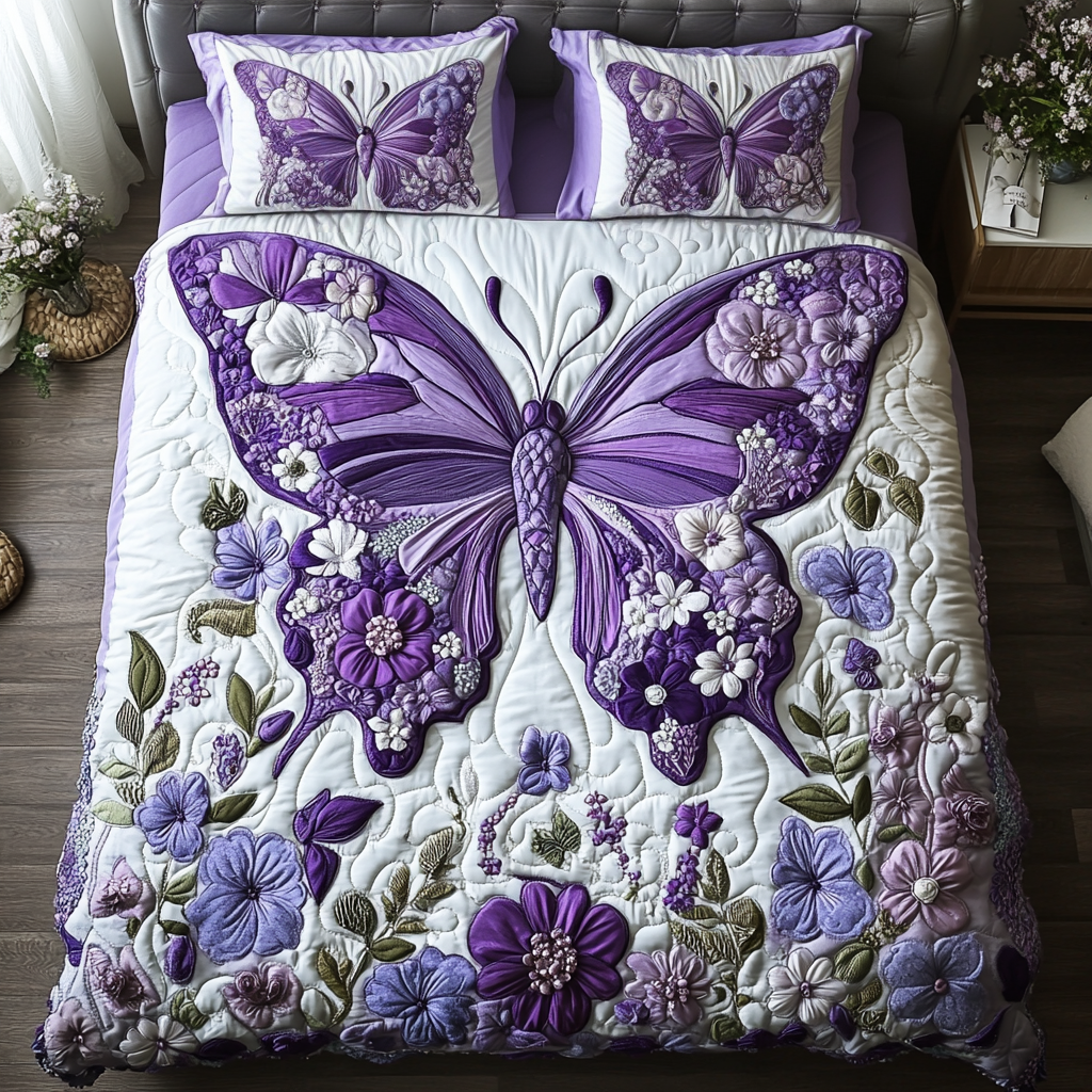 Floral Drift Quilted Bedding Set Best Comforter Sets Gift For Butterfly Lover