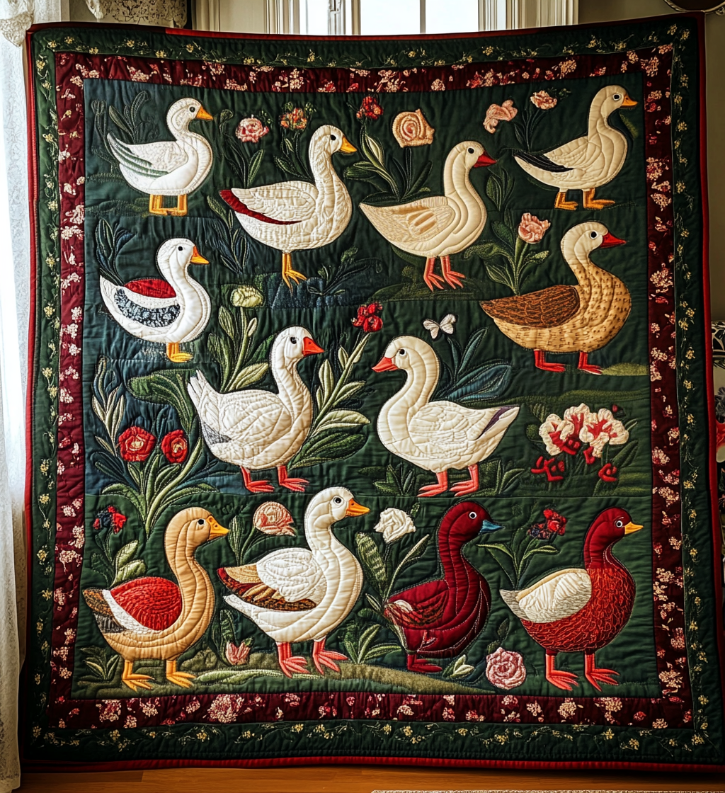 Floral Duck House Quilted Blanket Farm Animal Blanket