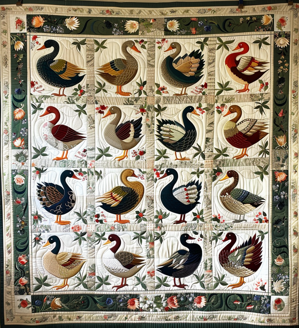 Floral Duck Quilted Blanket Farm Animal Blanket