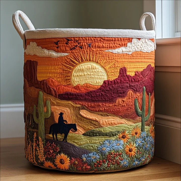 Floral Dunes Coastal Garden Quilted Laundry Basket Boho Beach Home Decor Best Gift For Nature Lovers