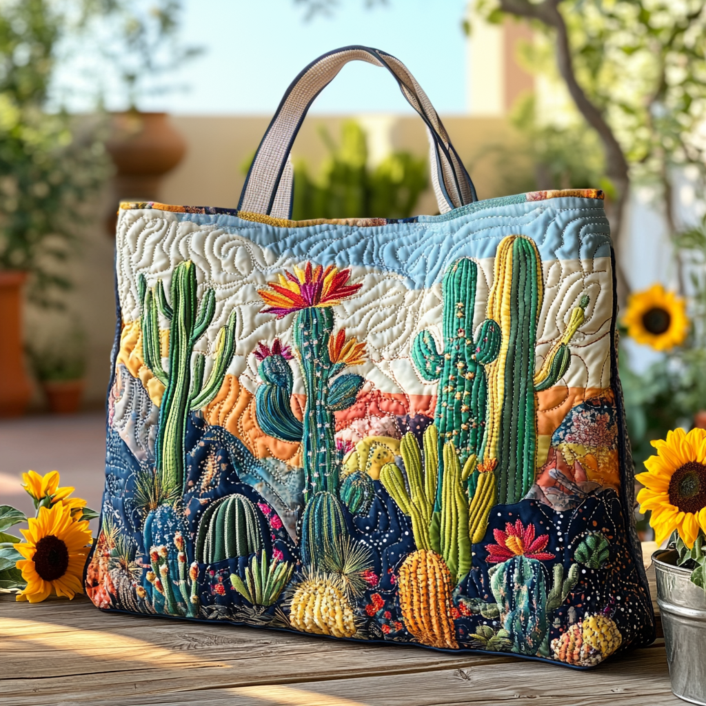 Floral Dunes Quilted Tote Bag Cactus Gifts For Ladies