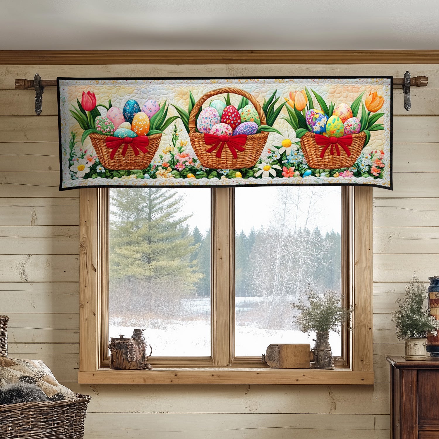 Floral Easter Baskets Quilted Valance For Living Room Easter Themed Gifts