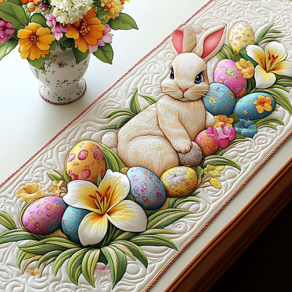 Floral Egg Bunny Quilted Table Runner Easter Table Ideas Gifts For Friends