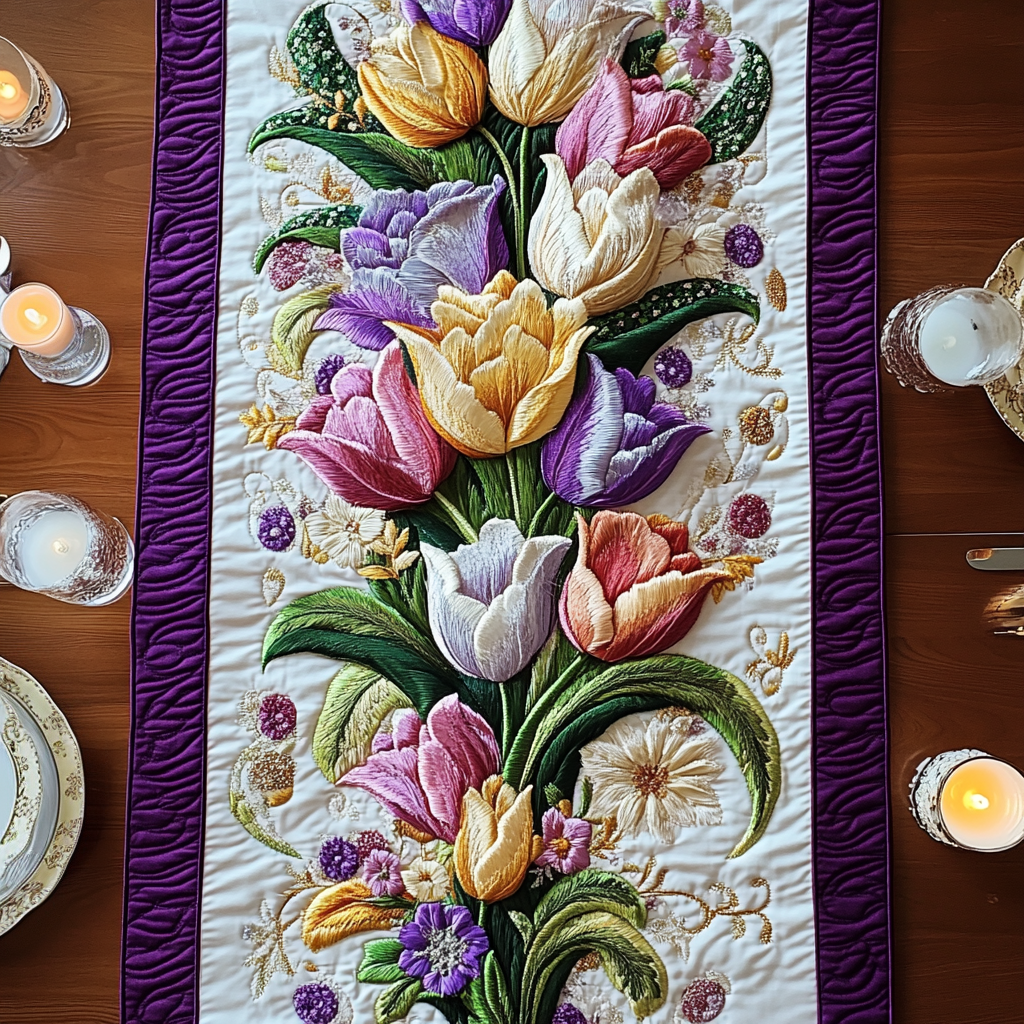 Floral Elegance Quilted Table Runner Dining Room Table Decor Ideas Unique Tulip Gifts