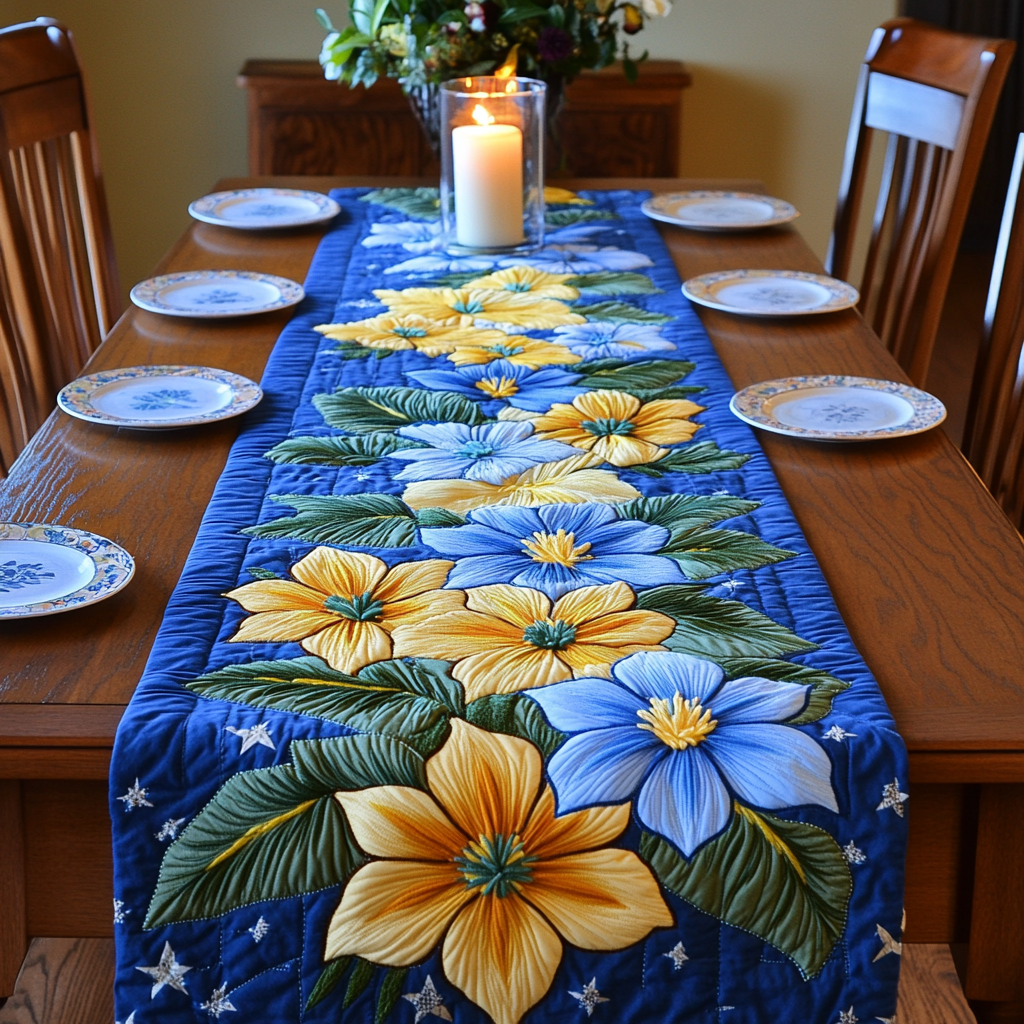 Floral Elegance Quilted Table Runner Dining Table Decor Ideas Gifts For A Patriotic Person