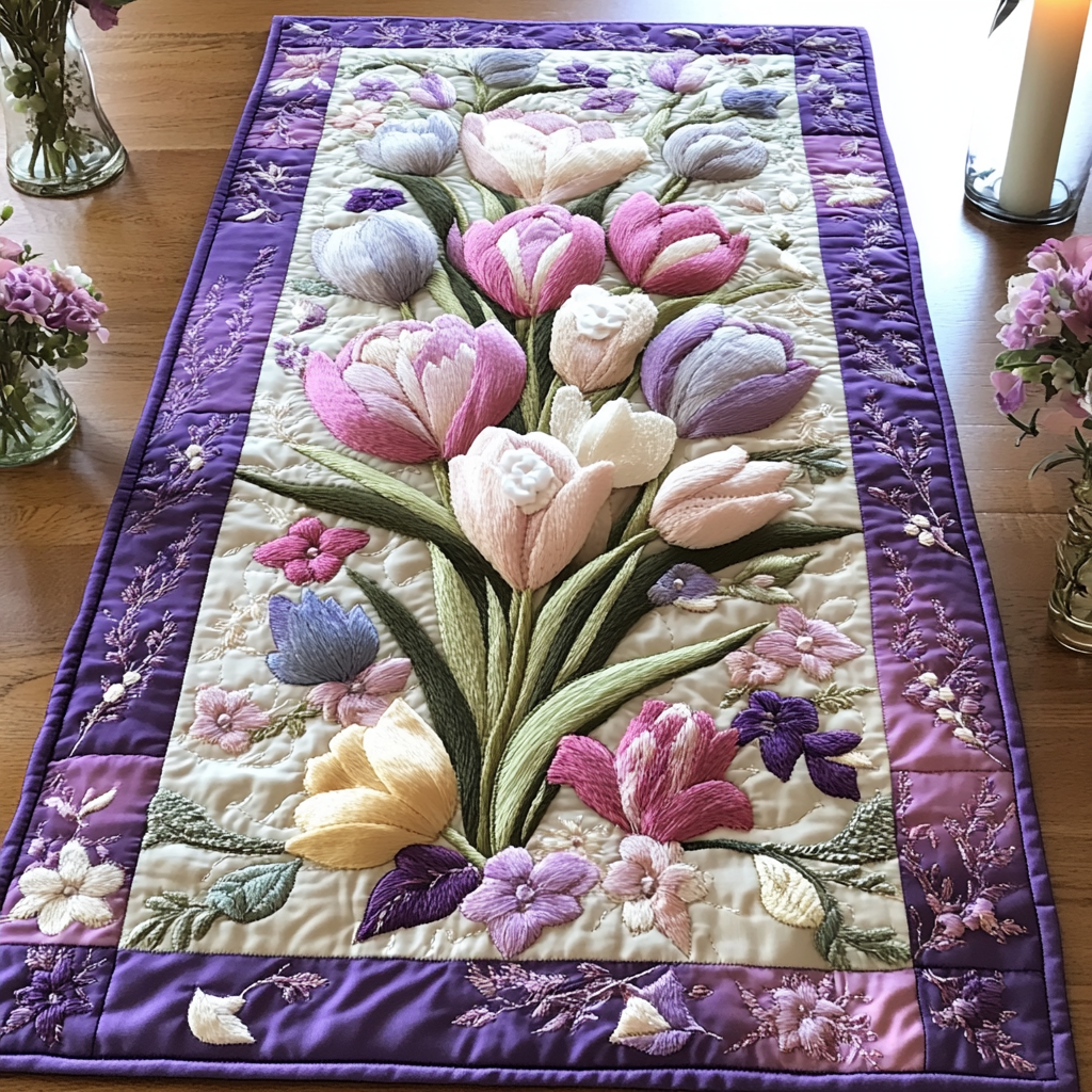 Floral Elegance Quilted Table Runner Dining Table Decor Ideas Tulip Gifts For Wife