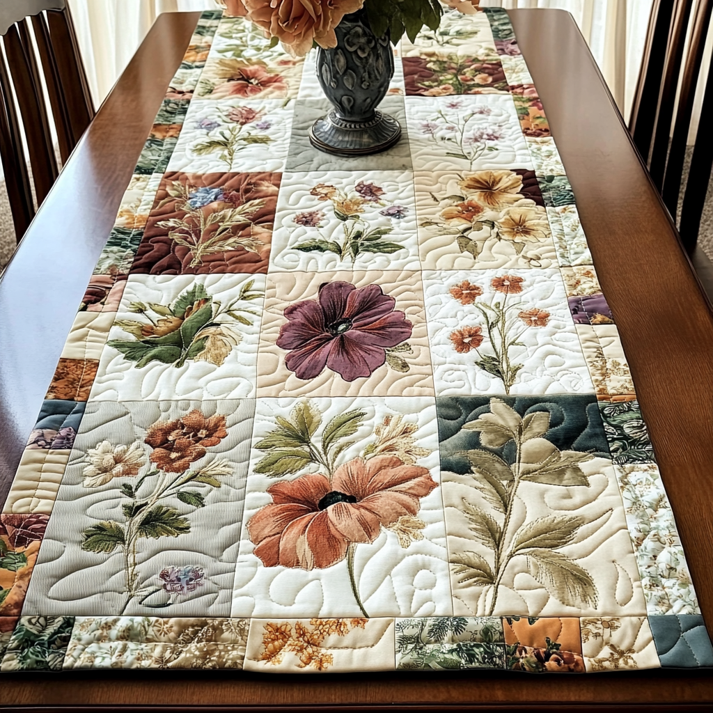 Floral Elegance Quilted Table Runner Flower Table Cover Dining Room Table Decor