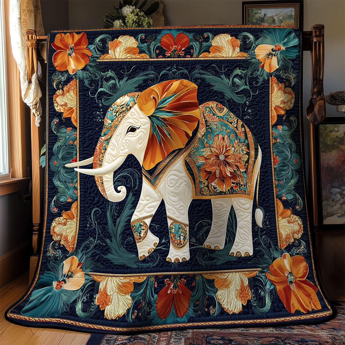 Floral Elephant Quilt Blanket Bedroom Decor Art Holiday Gifts For Elephants Lovers