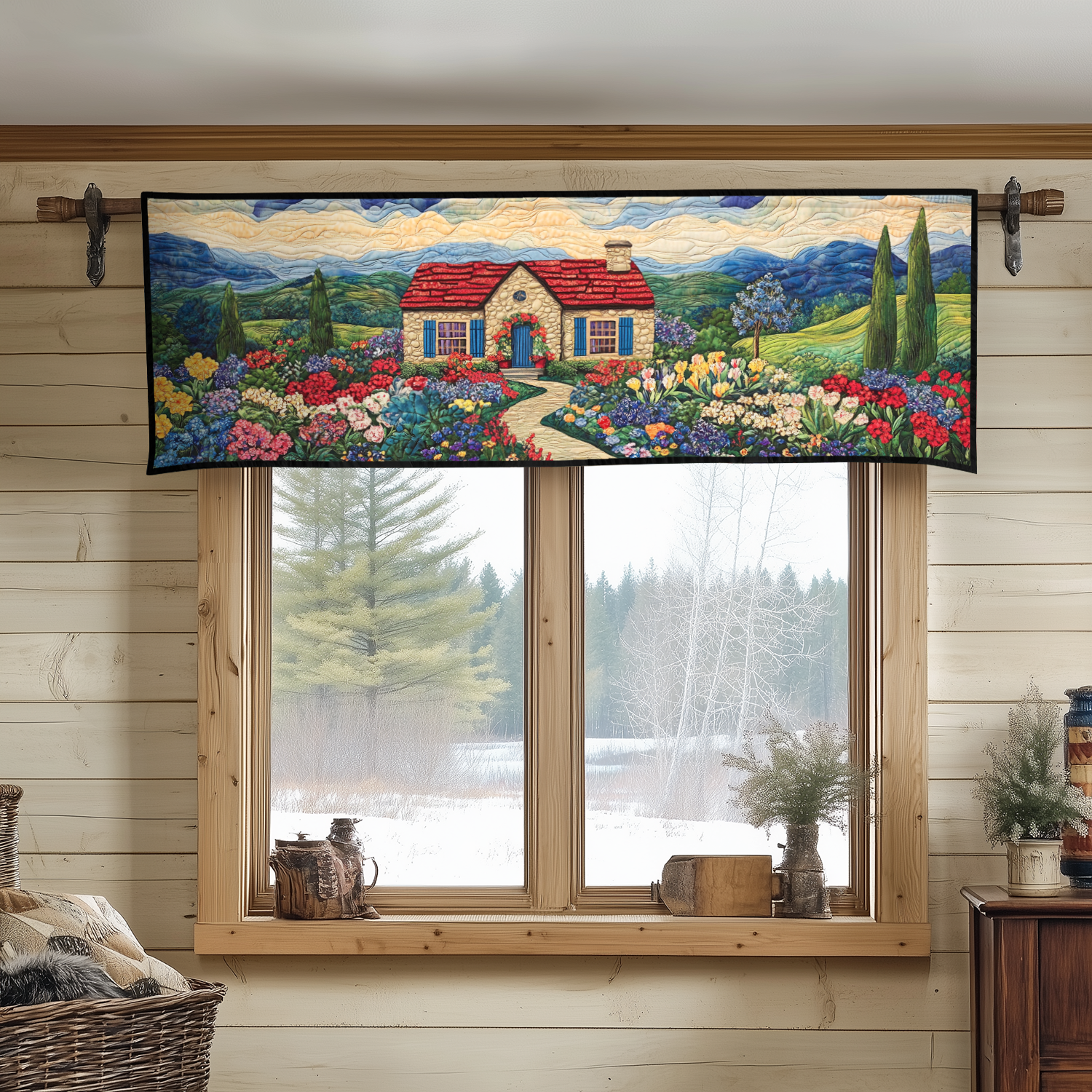 Floral Escape Quilted Valance Vintage Quilted Window Valance Grandparent Christmas Presents