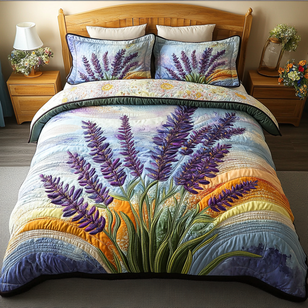 Floral Essence Quilted Bedding Set Best Bed Sheet Set Lavender Gifts For Him