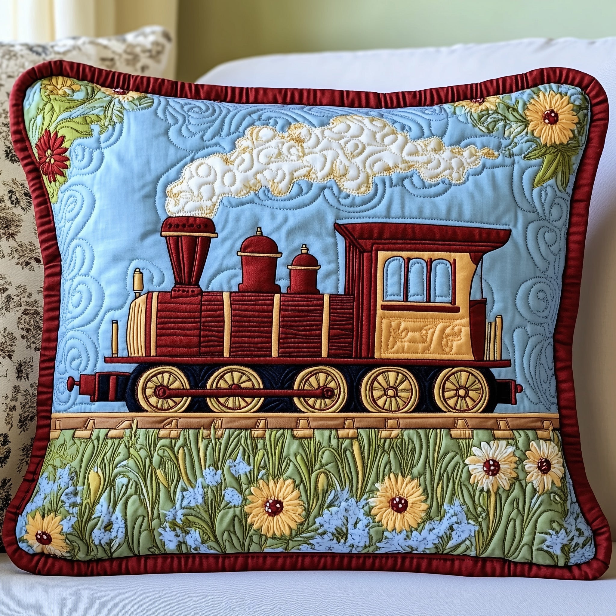 Floral Express Quilted Pillow Case Decorative Pillow Cover MerchTrain Presents Travel Lover 