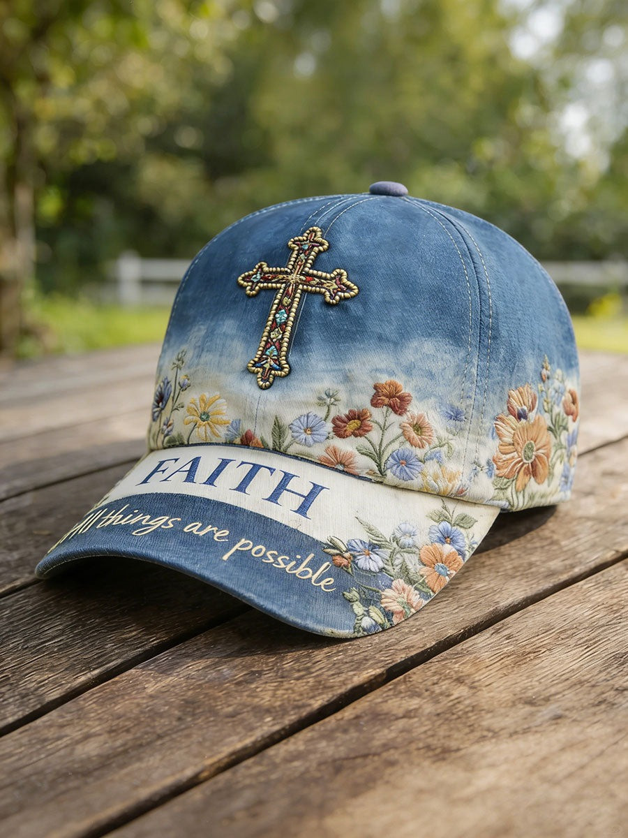 Floral Faith Christian Cross Hat Christian Floral Faith Cap Gift for Him