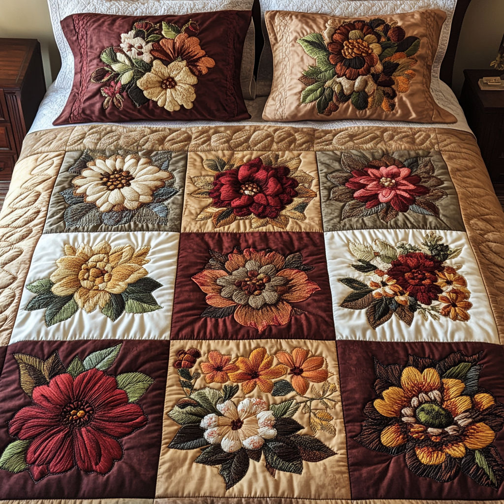 Floral Fantasy Quilted Bedding Set Holiday Duvet Covers Christmas Floral Gifts