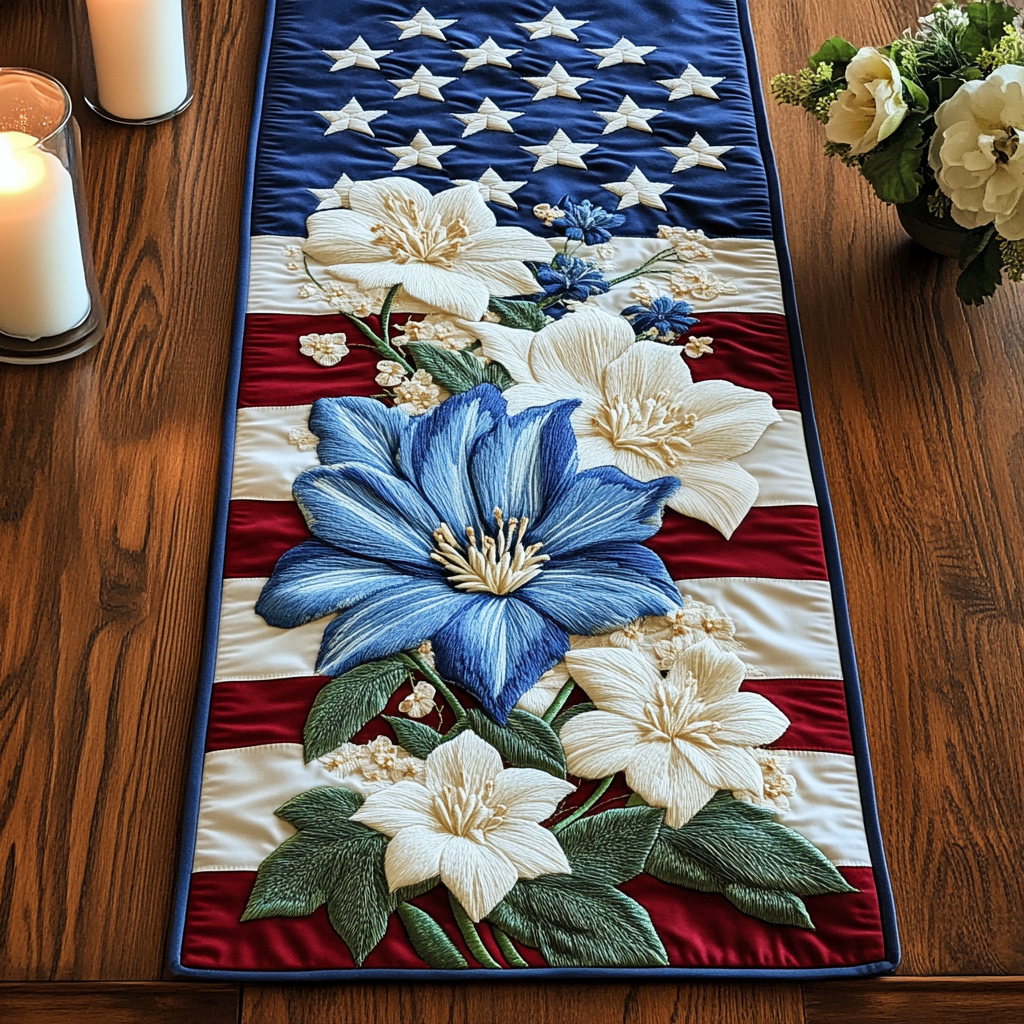 Floral Fantasy Quilted Table Runner Dining Room Decor Ideas Patriotic Presents