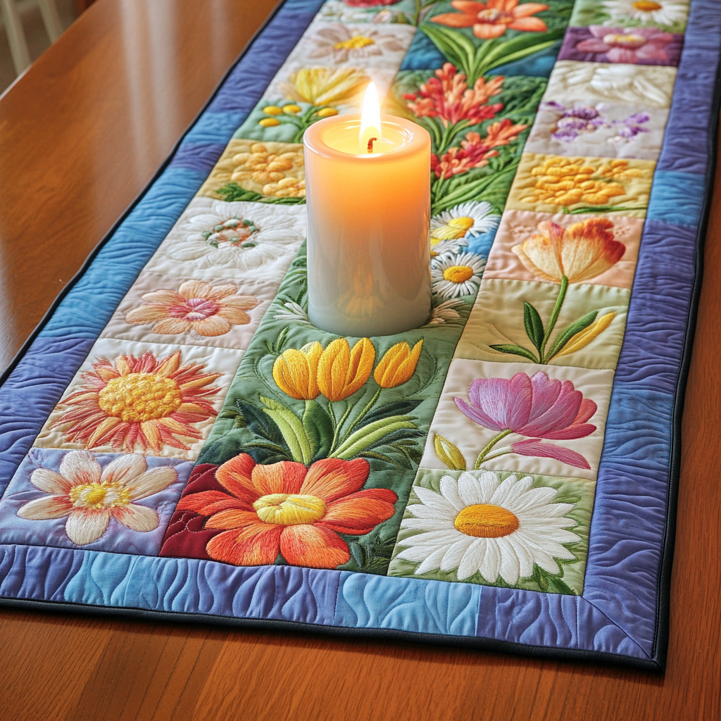 Floral Fantasy Quilted Table Runner Holiday Table Throw Christmas Gifts For Flower Lovers