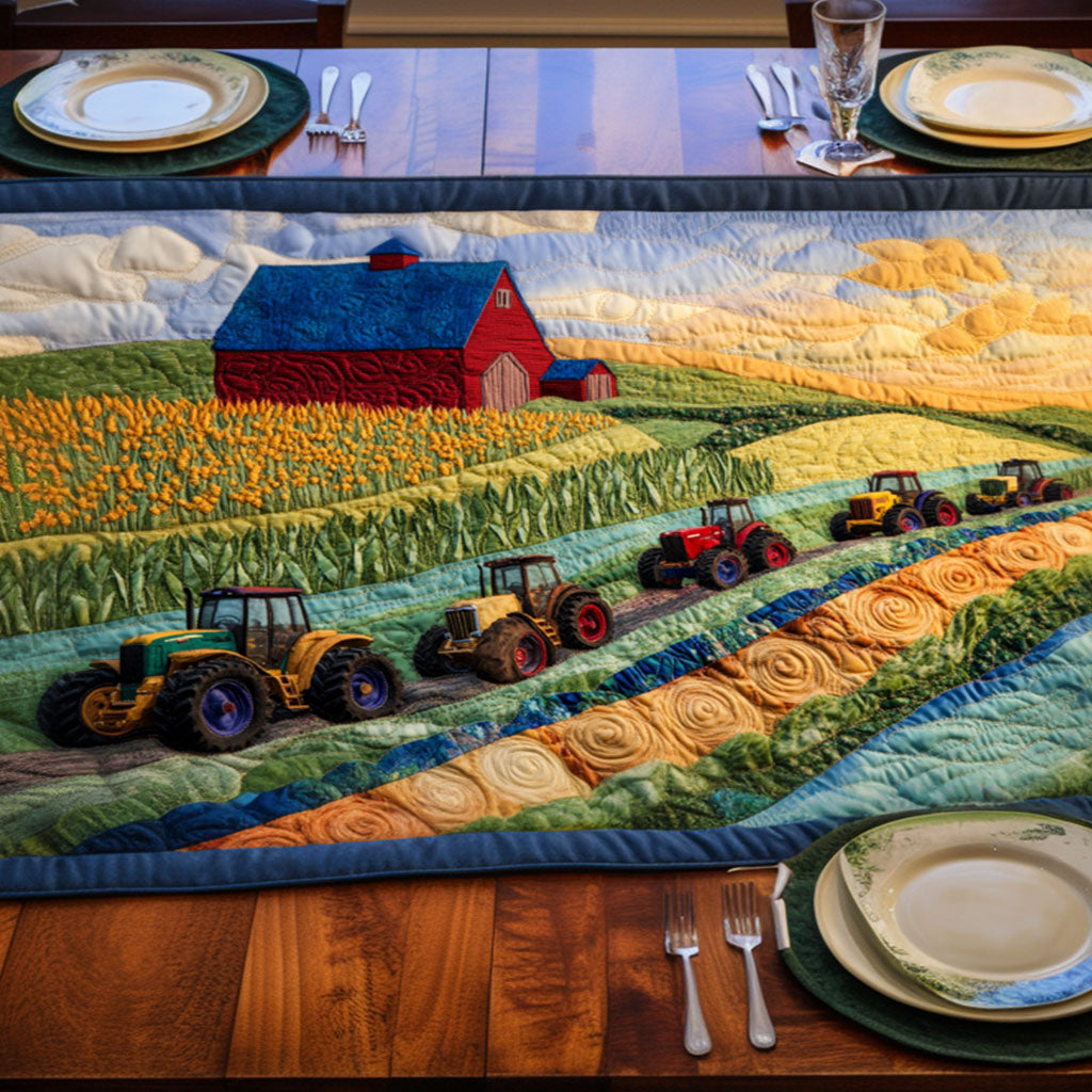 Floral Farm Tractor Quilted Table Runner Kitchen Table Decor Tractor Gifts For Him