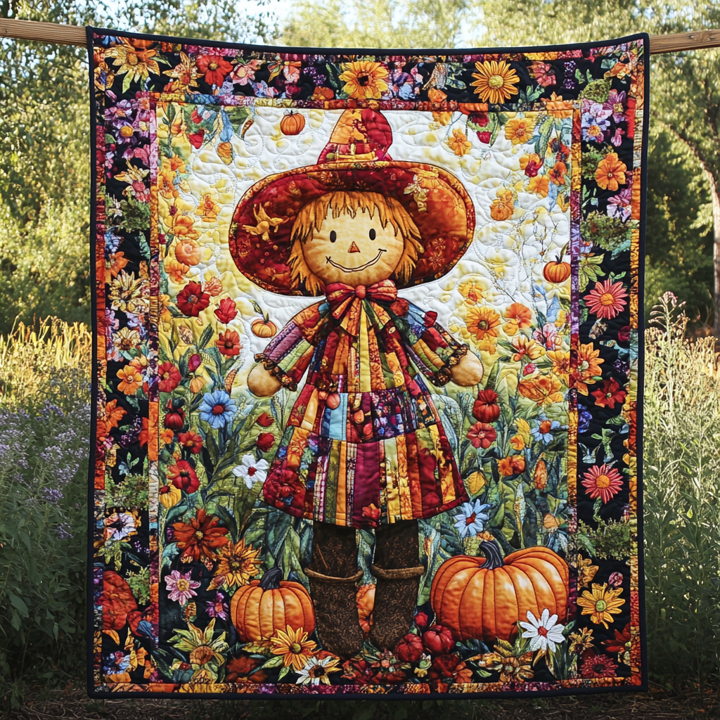 Floral Farmhous Scarecrow Quilted Blanket Gift Ideas For Fall