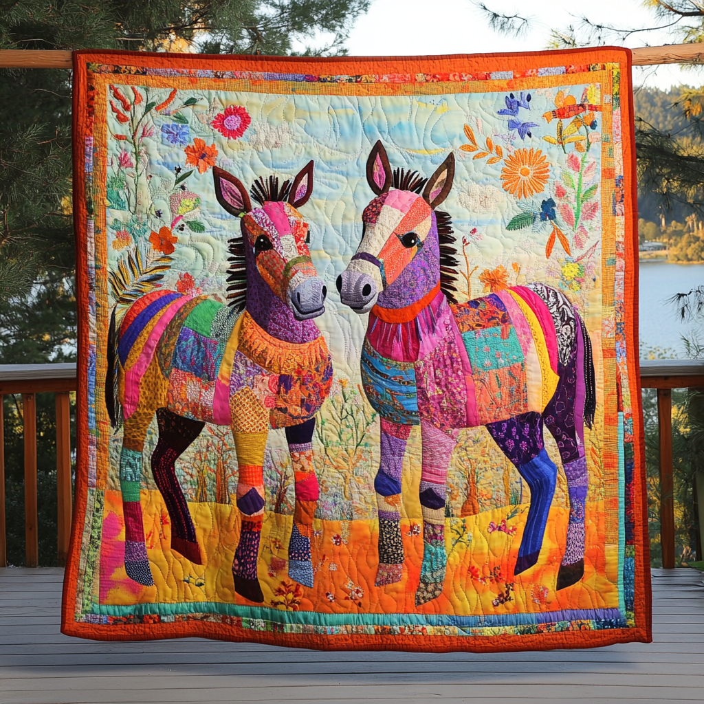 Floral Farmhouse Donkey Quilted Blanket Gifts For Donkey Lovers
