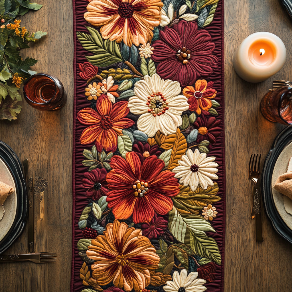 Floral Feast Quilted Table Runner Floral Table Runner Gifts For Friends