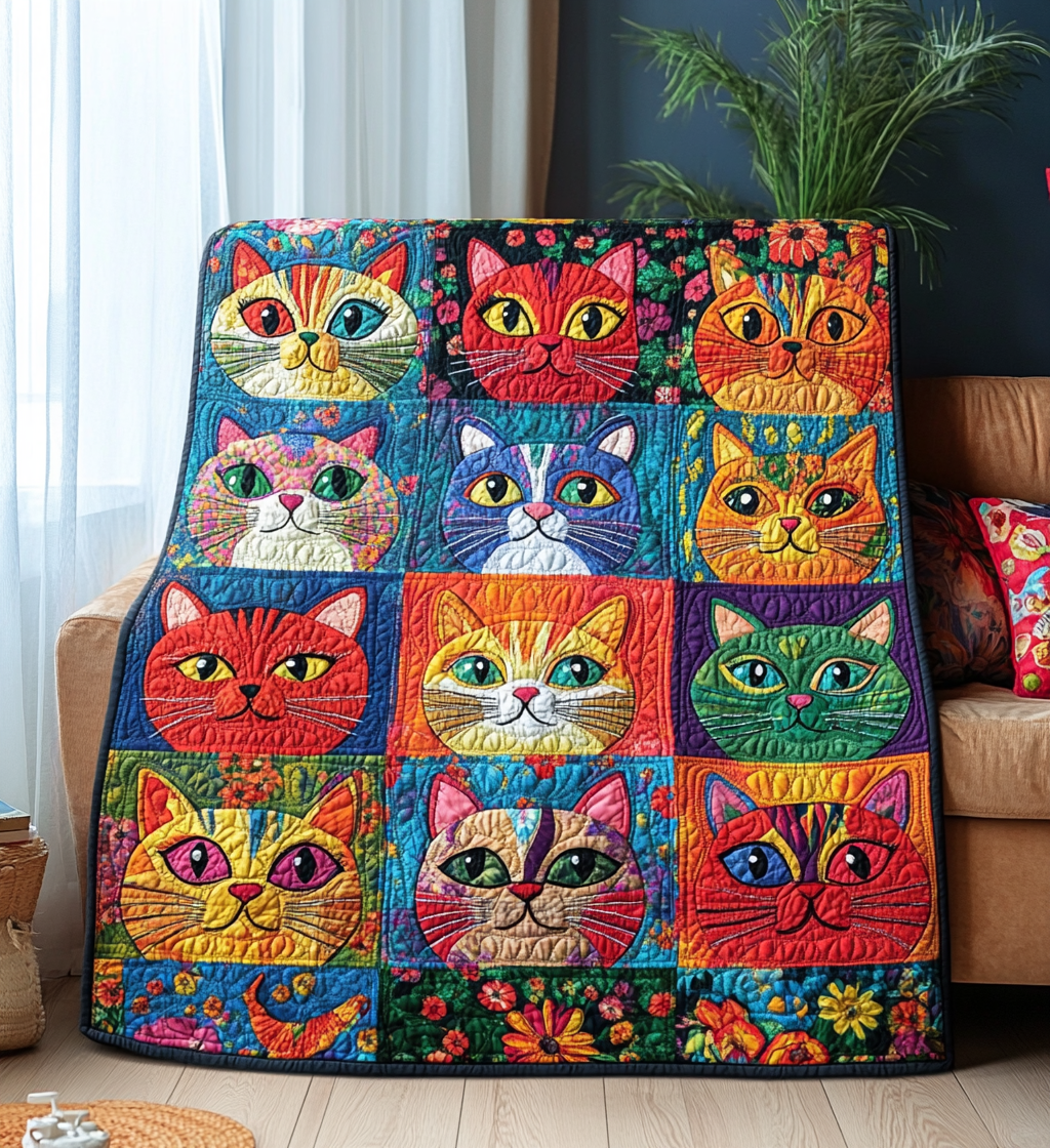 Floral Feline Fantasy Quilted Blanket Unique Cat Gifts