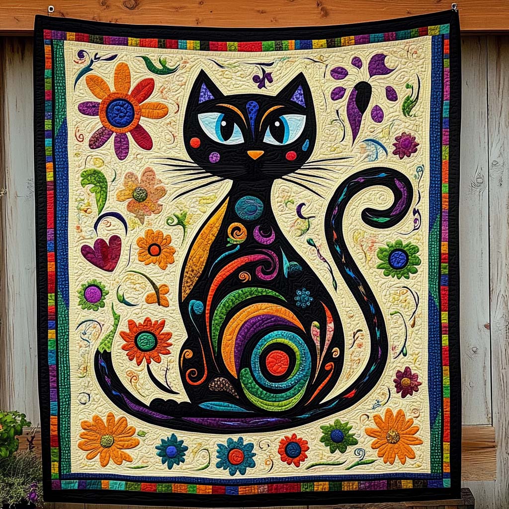 Floral Feline Quilted Blanket Cute Blankets For Her