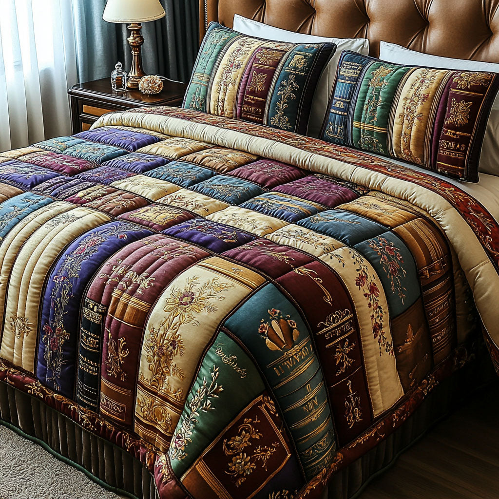 Floral Fiction Quilted Bedding Set Bed Room Decoration Best Gifts For Book Readers