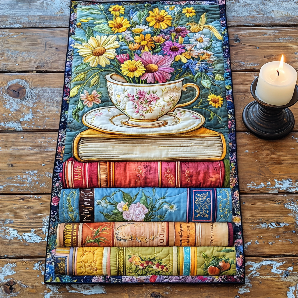 Floral Fiction Quilted Table Runner Dining Table Centerpiece Cool Gifts For Book Lovers