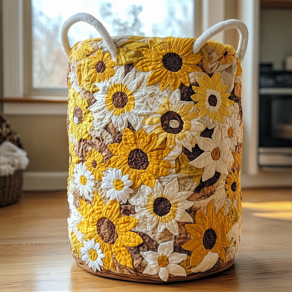 Floral Field Quilted Laundry Basket Merch For Cozy Nights