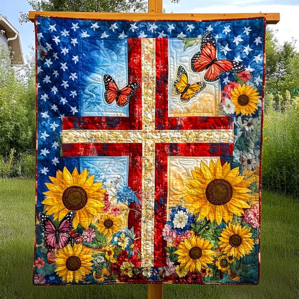 Floral Flag Quilted Blanket Christian Christmas Gifts