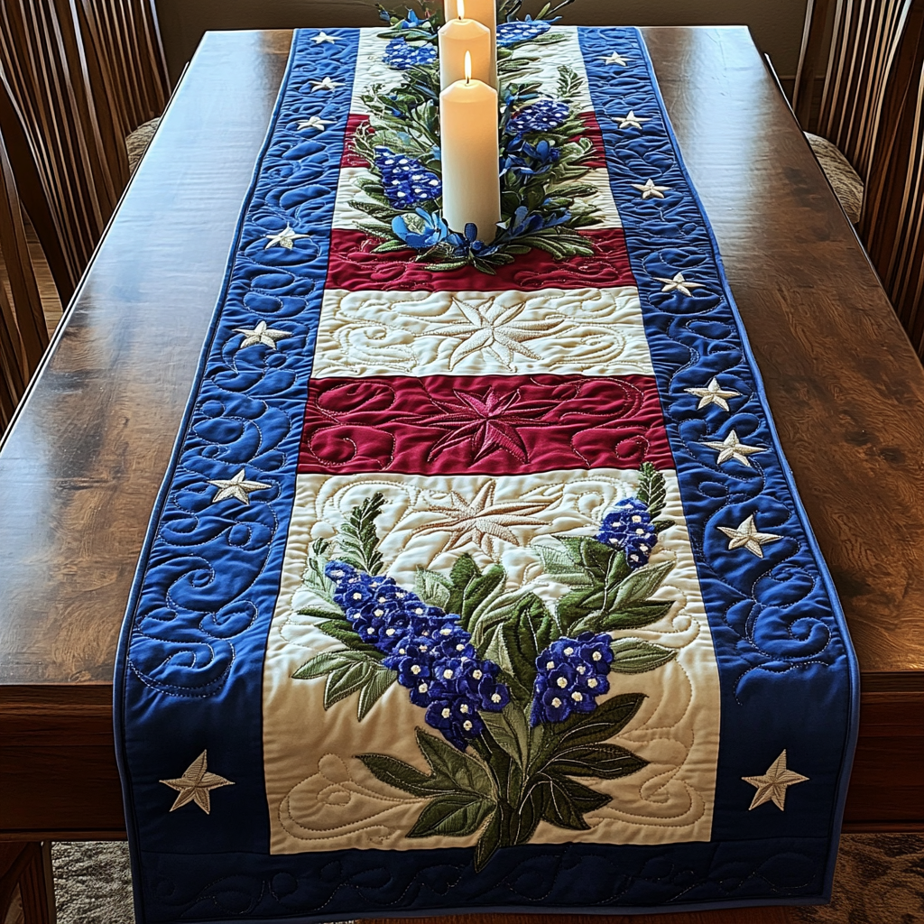 Floral Flag Quilted Table Runner Kitchen Table Decor Ideas Texas Gift Ideas
