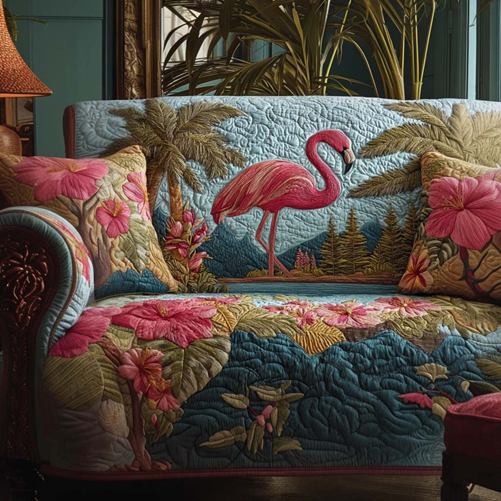 Floral Flamingo Quilted Sofa Cover Holiday Couch Covers Flamingo Themed Presents