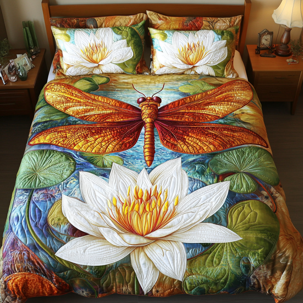 Floral Flight Quilted Bedding Set Bed Decorations Great Dragonfly Lover Gift Ideas