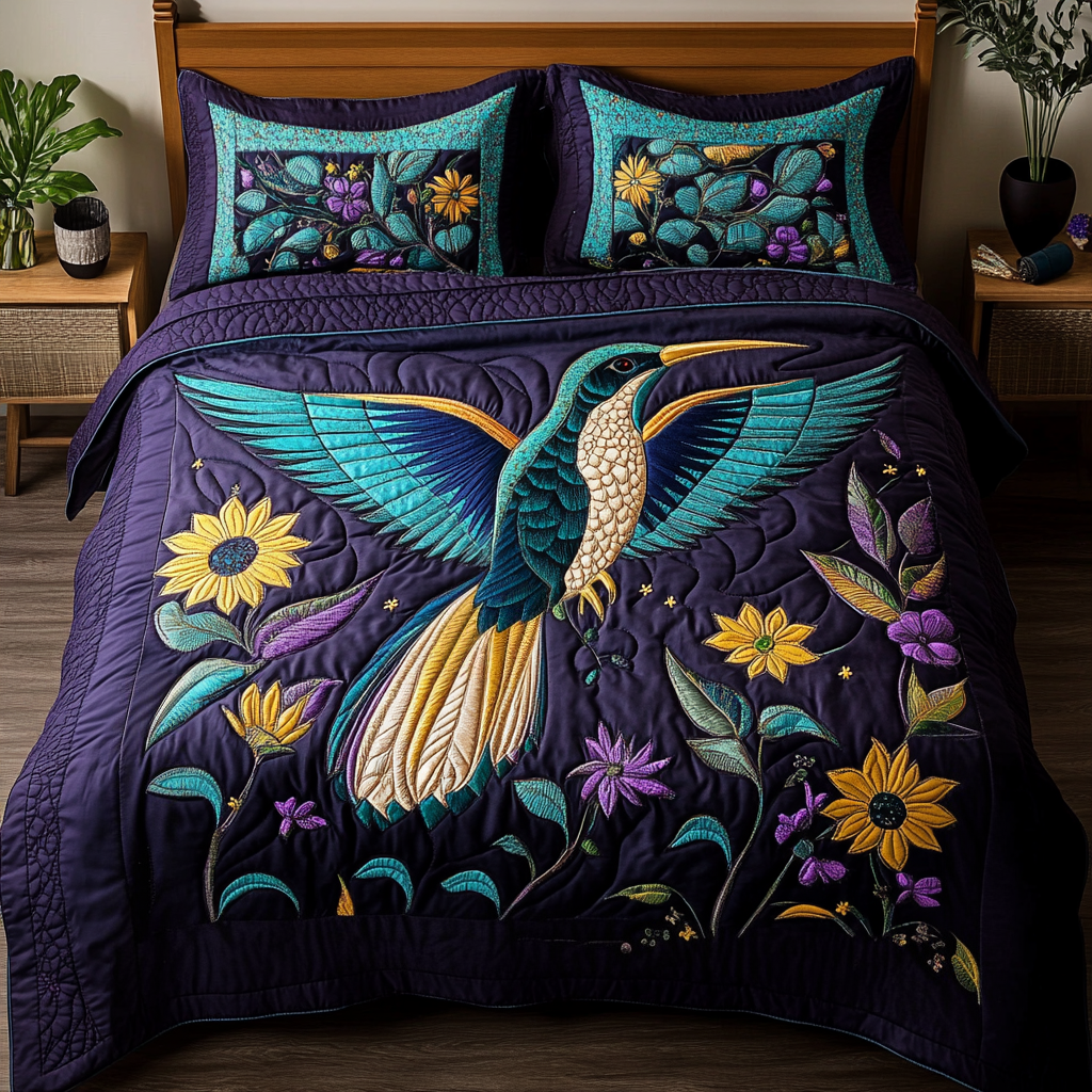 Floral Flight Quilted Bedding Set Best Comforter Sets Great Hummingbird Lover Gifts
