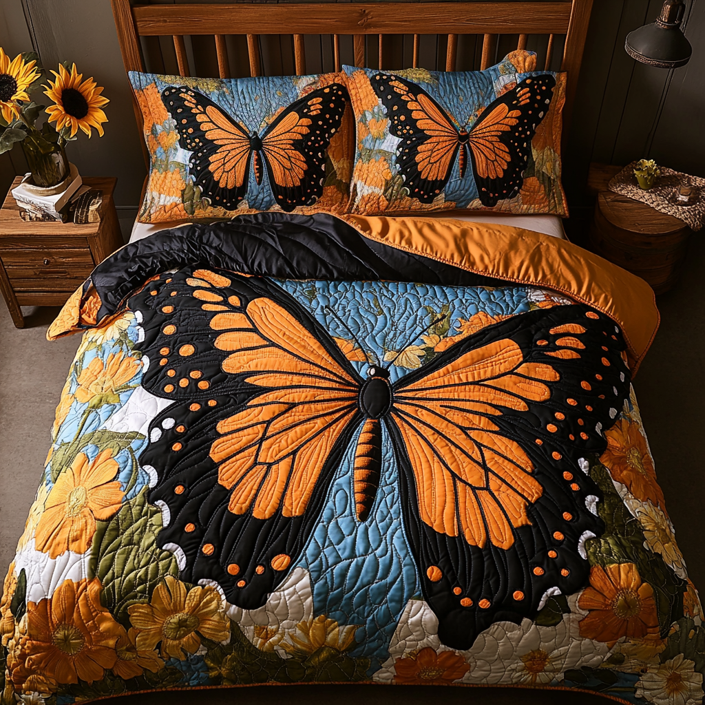 Floral Flight Quilted Bedding Set Cool Bedroom Decor Butterfly Gifts For Ladies