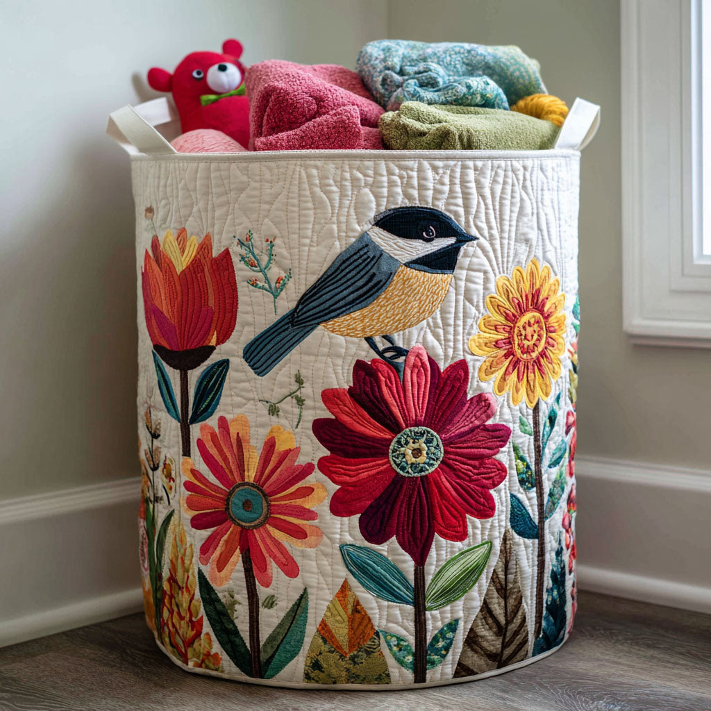 Floral Flight Quilted Laundry Basket Thoughtful Housewarming Gift