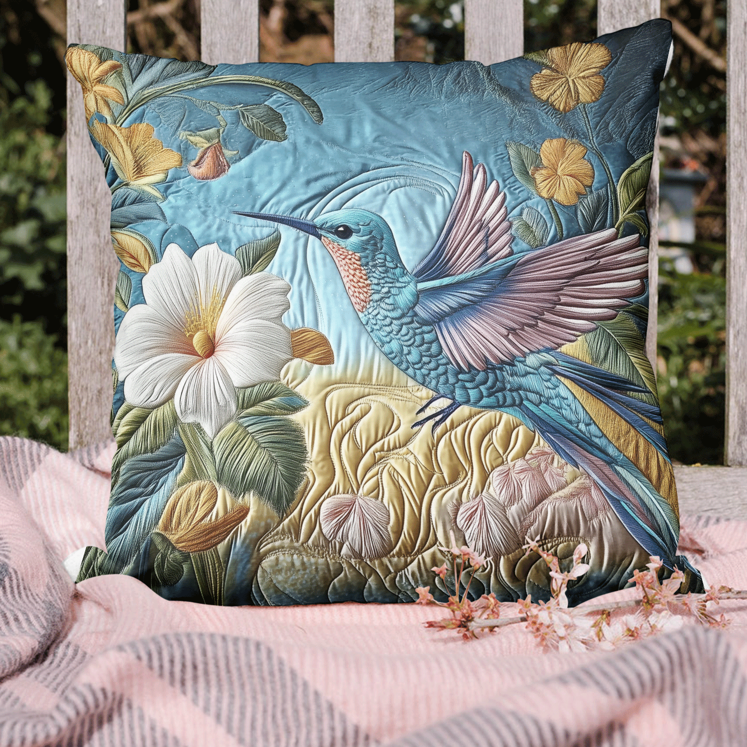 Floral Flight Quilted Pillow Case Decorative Pillow Cases Hummingbird Gifts For Mom