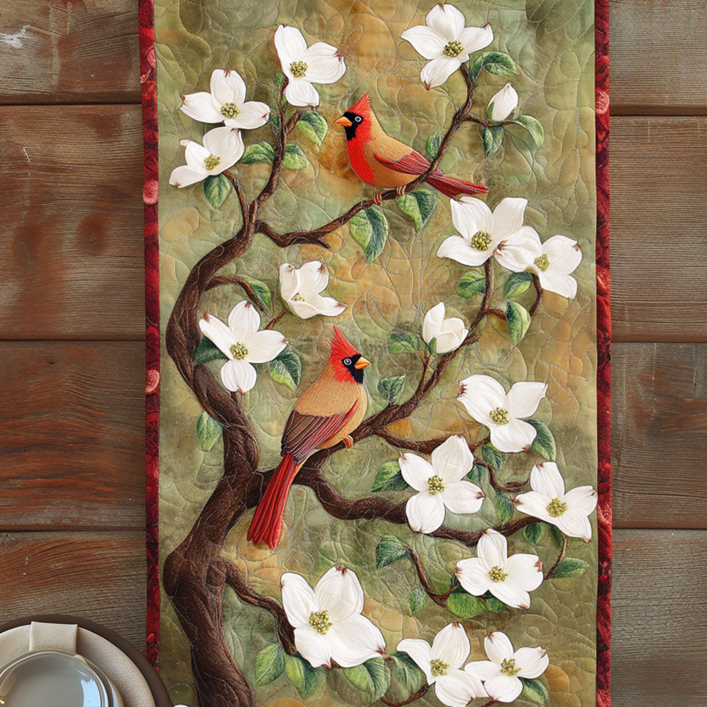 Floral Flight Quilted Table Runner Kitchen Table Decor Red Cardinal Gifts Ideas