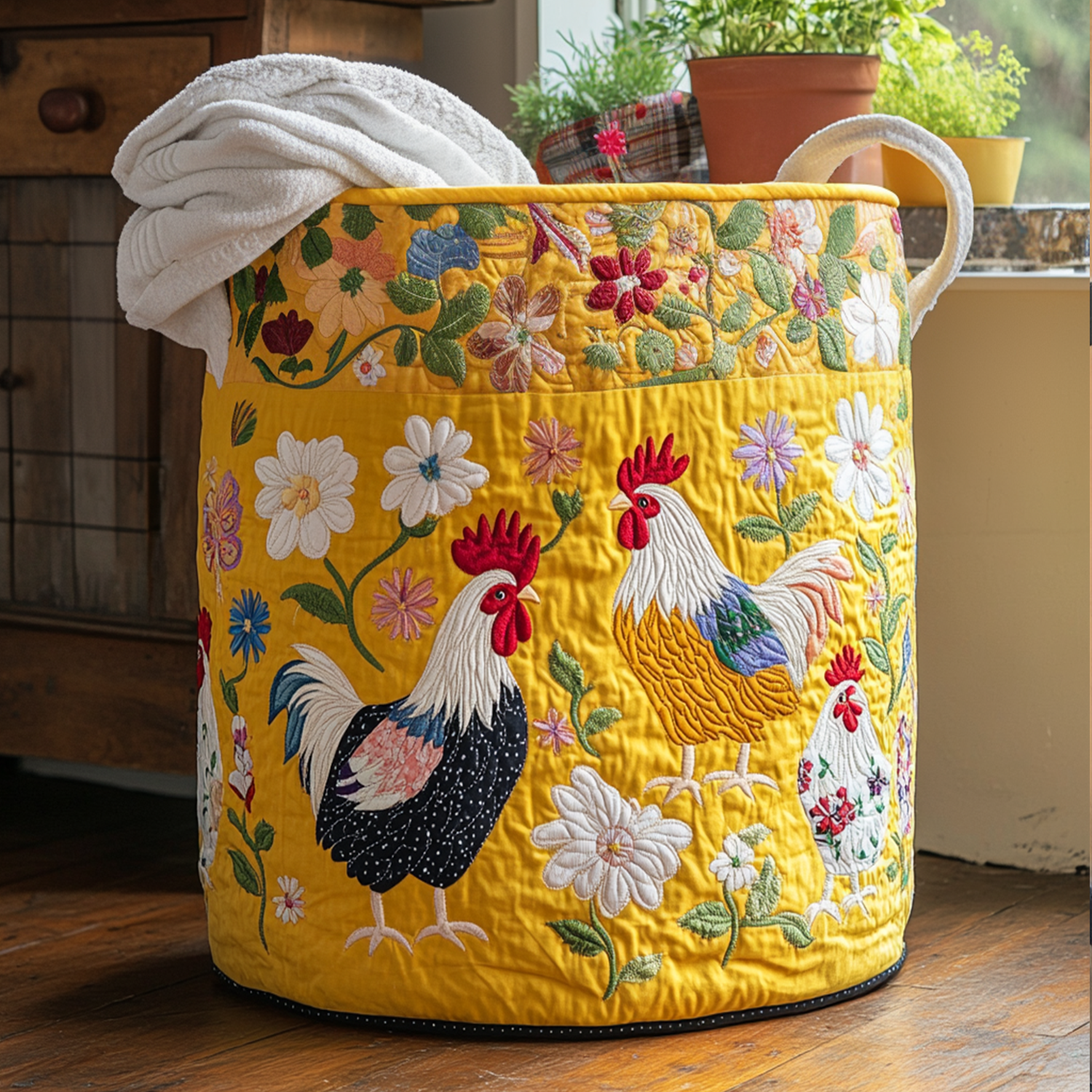 Floral Flock Quilted Laundry Basket Thanksgiving Merch Gift