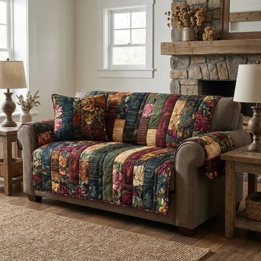 Floral Folio Quilted Sofa Cover Cat Lover Home Decor Gift For Cozy Living Room