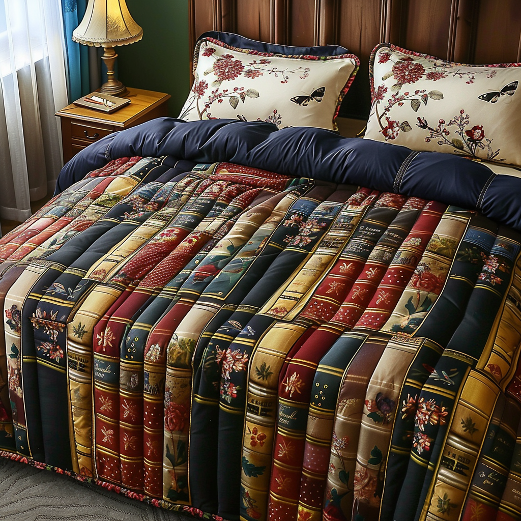 Floral Folios Quilted Bedding Set Bed Decorations Novelty Book Gifts