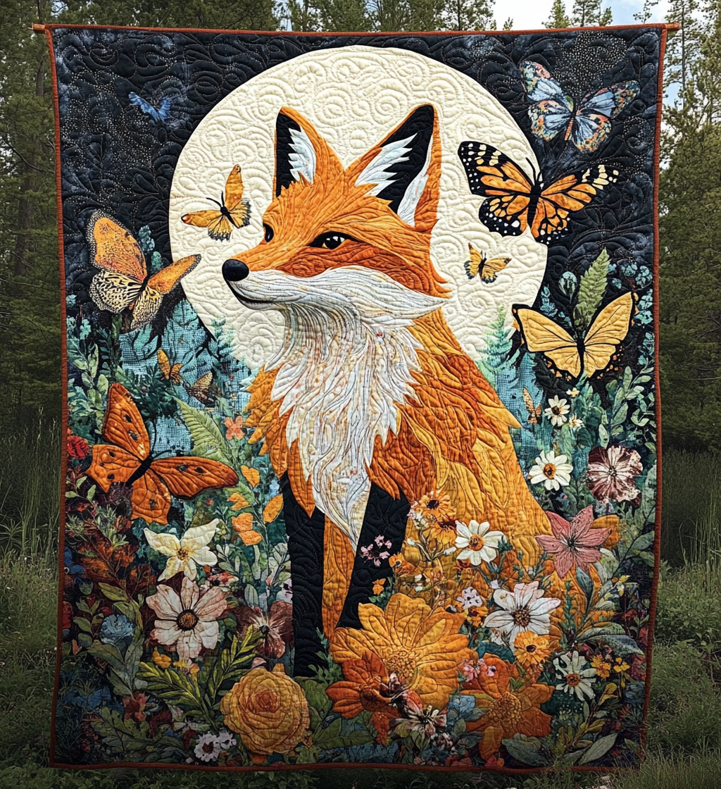 Floral Fox Quilted Blanket Presents For Fox Lovers