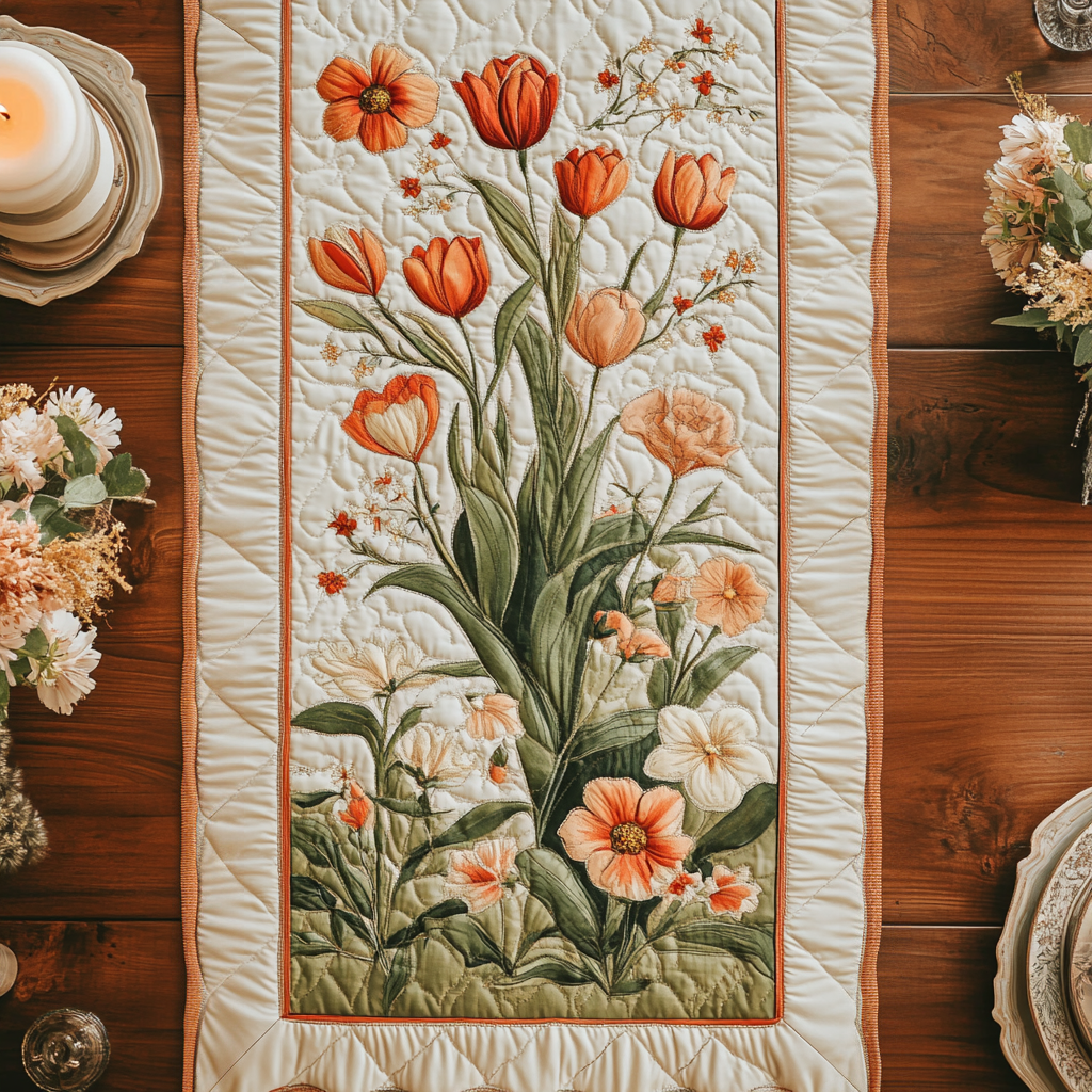 Floral Frame Quilted Table Runner Dining Room Table Decor Ideas Flower Daisy Presents Gifts