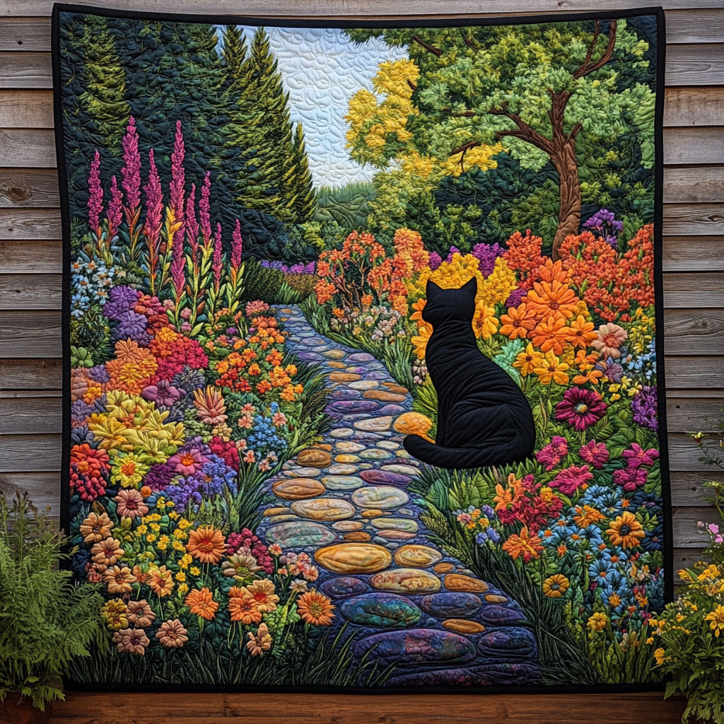 Floral Garden Cat Quilt Luxury Quilt Blanket Gift for Elegant Interiors