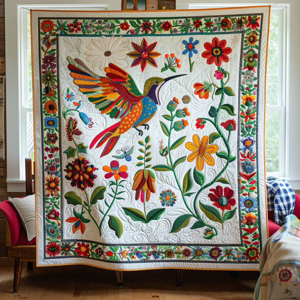Floral Garden Hummingbird Quilted Blanket Gifts For Hummingbird Lovers